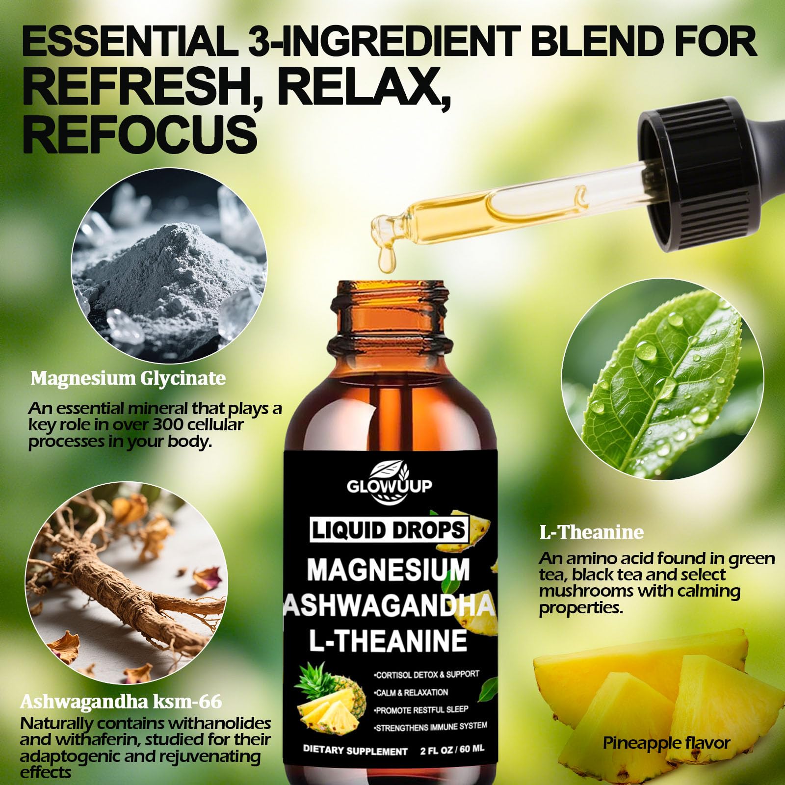 Cortisol Supplements for Women & Men, Cortisol Reducer Manager Detox Liquid Drops Extra Strength Magnesium Glycinate 200mg, L-Theanine & Ashwagandha丨Hormone Balance, Relaxation & Recess Mood GLOVVUUPBuy Supplements Australia