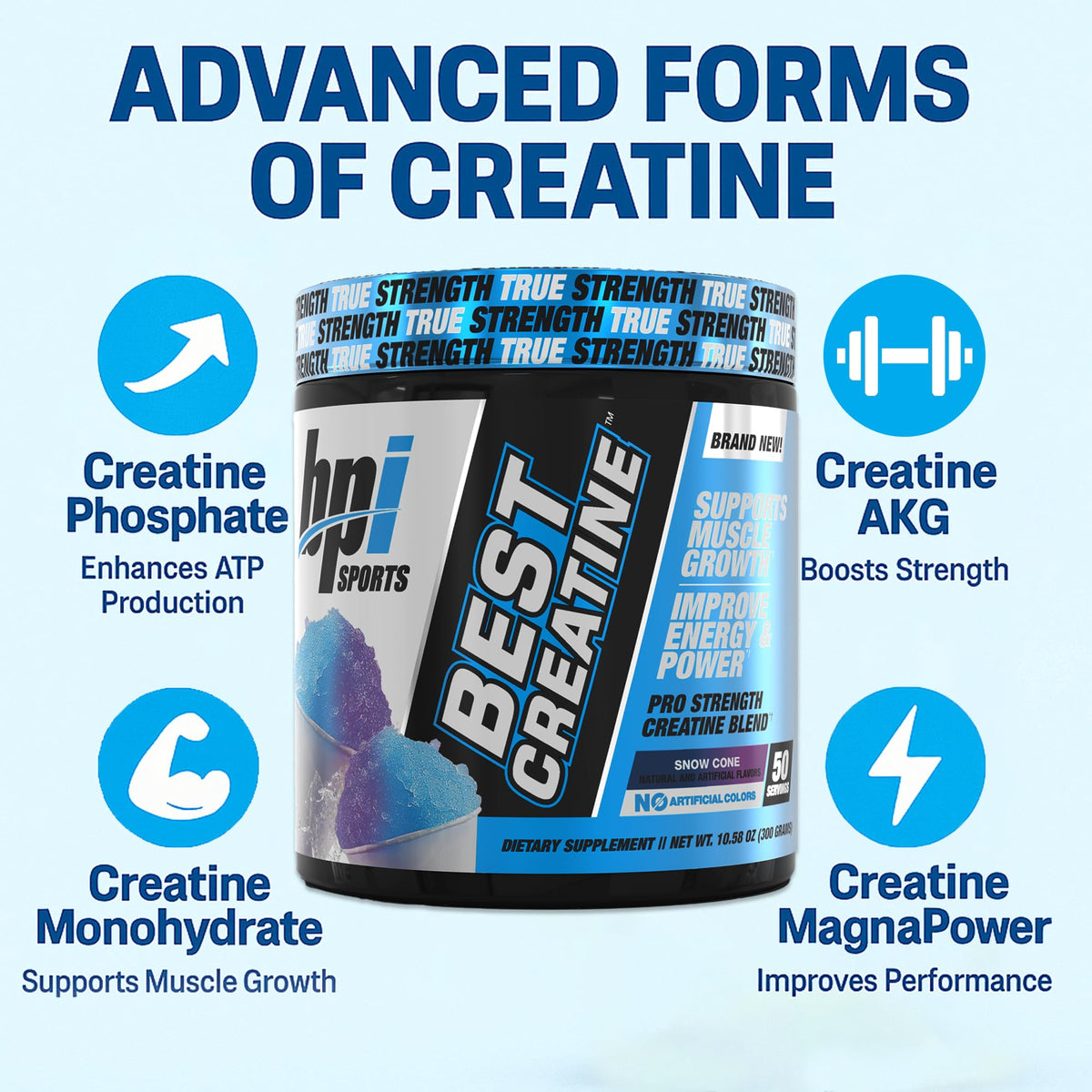 BPI Sports Best Creatine - Creatine Monohydrate Powder for Men & Women, Himalayan Salt - Strength, Pump, Endurance, Muscle Growth, Muscle Definition - No Bloat - Snow Cone - 50 servings - 10.58 Oz BPI SportsBuy Supplements Australia