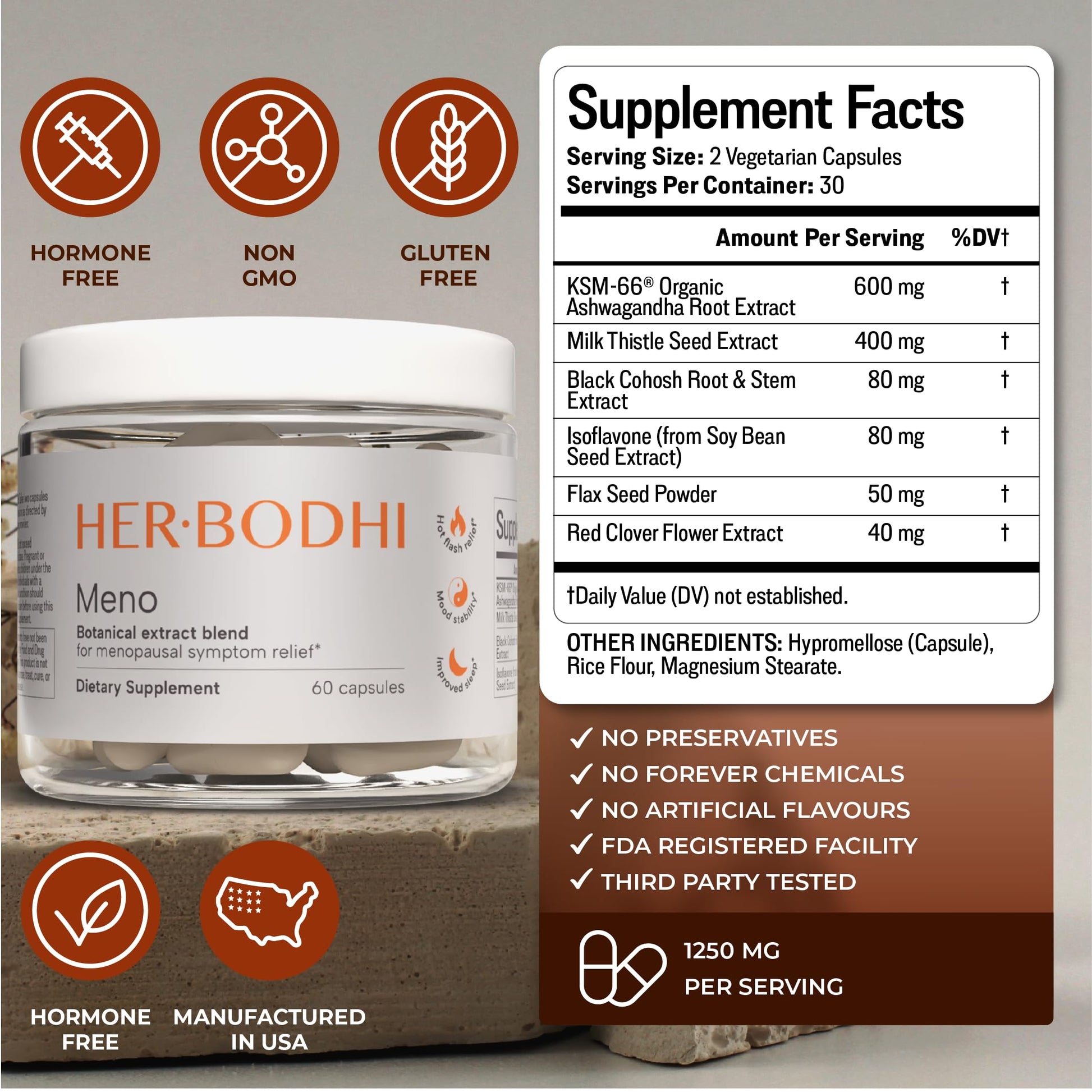 Her Bodhi Meno- Menopause Hormonal Balance for Women, Estrogen Soy Isoflavones Menopause Supplement for Women | with Ashwagandha & Black Cohosh | Hot Flashes Menopause Relief (60 Capsules) Her BodhiBuy Supplements Australia