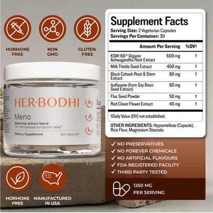 Her Bodhi Meno- Menopause Hormonal Balance for Women, Estrogen Soy Isoflavones Menopause Supplement for Women | with Ashwagandha & Black Cohosh | Hot Flashes Menopause Relief (60 Capsules) Her BodhiBuy Supplements Australia