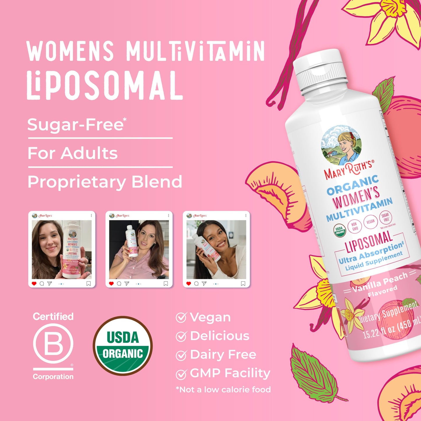 MaryRuth Organics USDA Organic Multivitamin for Women, Sugar Free Womens Multivitamin, Liquid Vitamins for Women, Immune Support Supplement, Ashwagandha, Methylfolate, Vegan, Non-GMO, 15.22 Fl Oz MARYRUTH'SBuy Supplements Australia