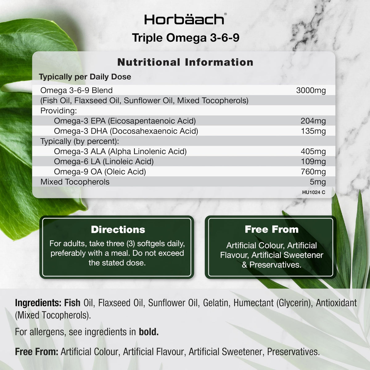 Omega 3 6 9 Capsules High Strength | 3000mg | 120 Softgels | Triple Omega 369 HorbäachBuy Supplements Australia