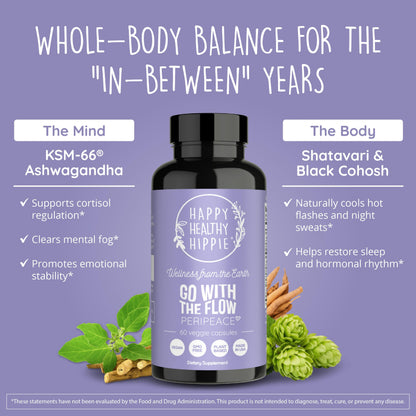 Perimenopause Supplements for Women | Hot Flash, Night Sweat, Mood & Sleep Support | Vegan Hormone Balance Capsules with KSM-66 Ashwagandha, Shatavari & Black Cohosh | Estrogen-Free, 60ct Happy Healthy HippieBuy Supplements Australia