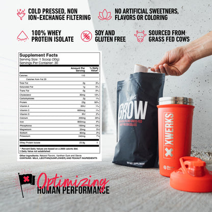 Xwerks Grow 100% New Zealand Grass-Fed Whey Protein - 25g of Pure Isolate Protein XwerksBuy Supplements Australia