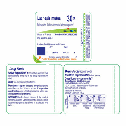 Boiron Lachesis Mutus 30X for Hot Flashes from Menopause - 80 Pellets BoironBuy Supplements Australia