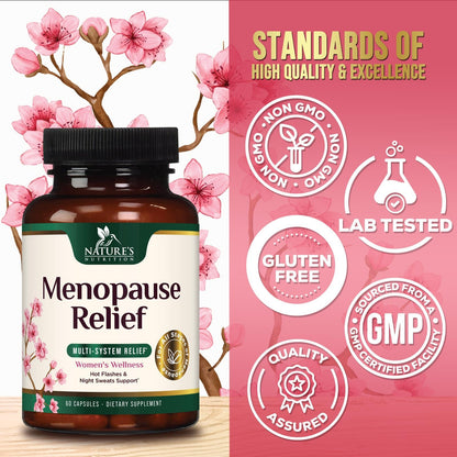 Menopause Supplement for Women - Natural Menopause Relief Support for Mild Hot Flashes & Night Sweats - Best Probiotics for Women, Dong Quai, Black Cohosh, Ashwagandha - Bottled in USA - 60 Capsules Nature's NutritionBuy Supplements Australia