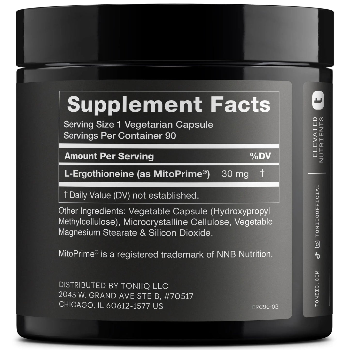 Ergothioneine with Clinically Studied MitoPrime® - High Potency 30mg with 98% Purity - Fermentation-Based L Ergothioneine Supplement - Longevity and Immune Support - Third-Party Tested, 90 Capsules Toniiq buy supplements Au