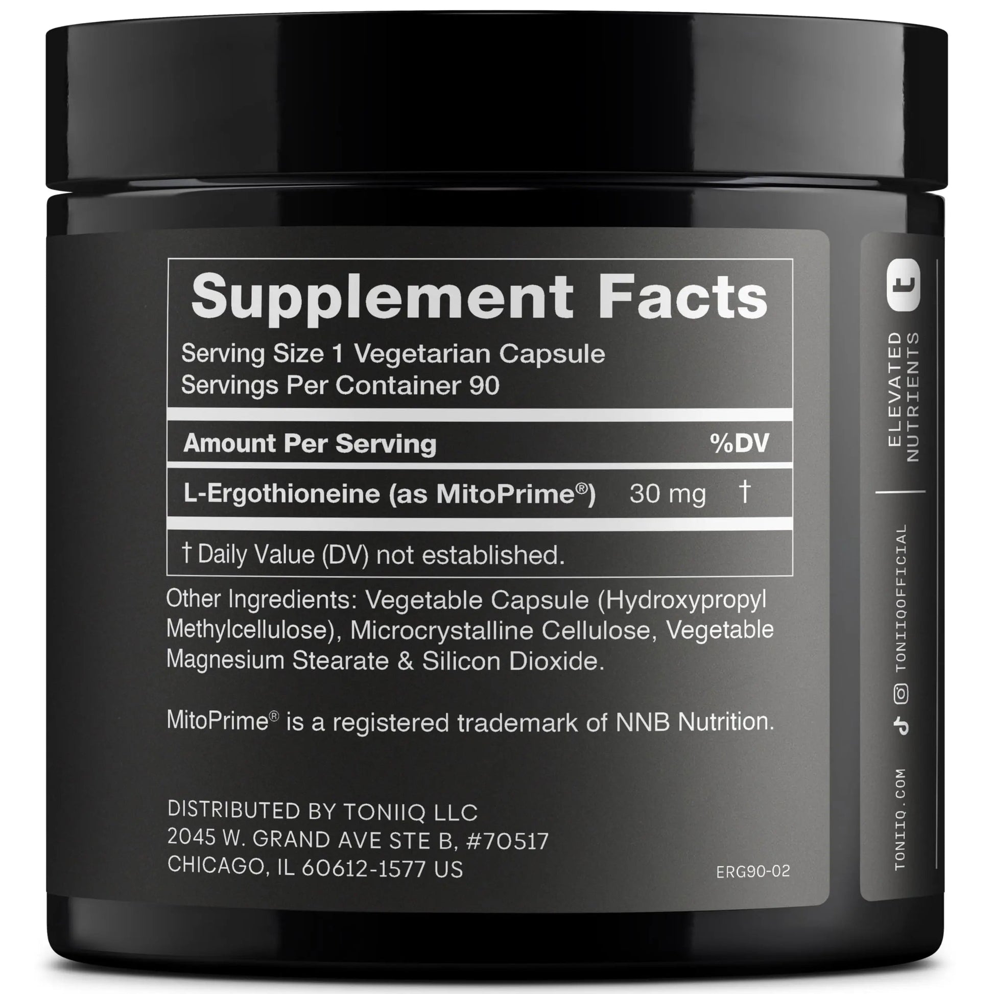 Ergothioneine with Clinically Studied MitoPrime® - High Potency 30mg with 98% Purity - Fermentation-Based L Ergothioneine Supplement - Longevity and Immune Support - Third-Party Tested, 90 Capsules Toniiq buy supplements Au