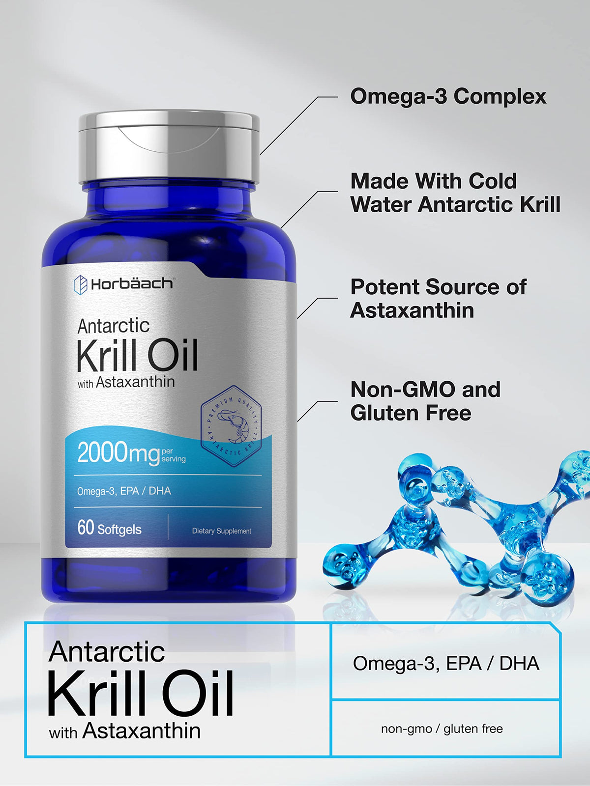 Horbäach Antarctic Krill Oil 2000mg | 60 Softgel Capsules | Omega-3, EPA, DHA Supplemen HorbäachBuy Supplements Australia