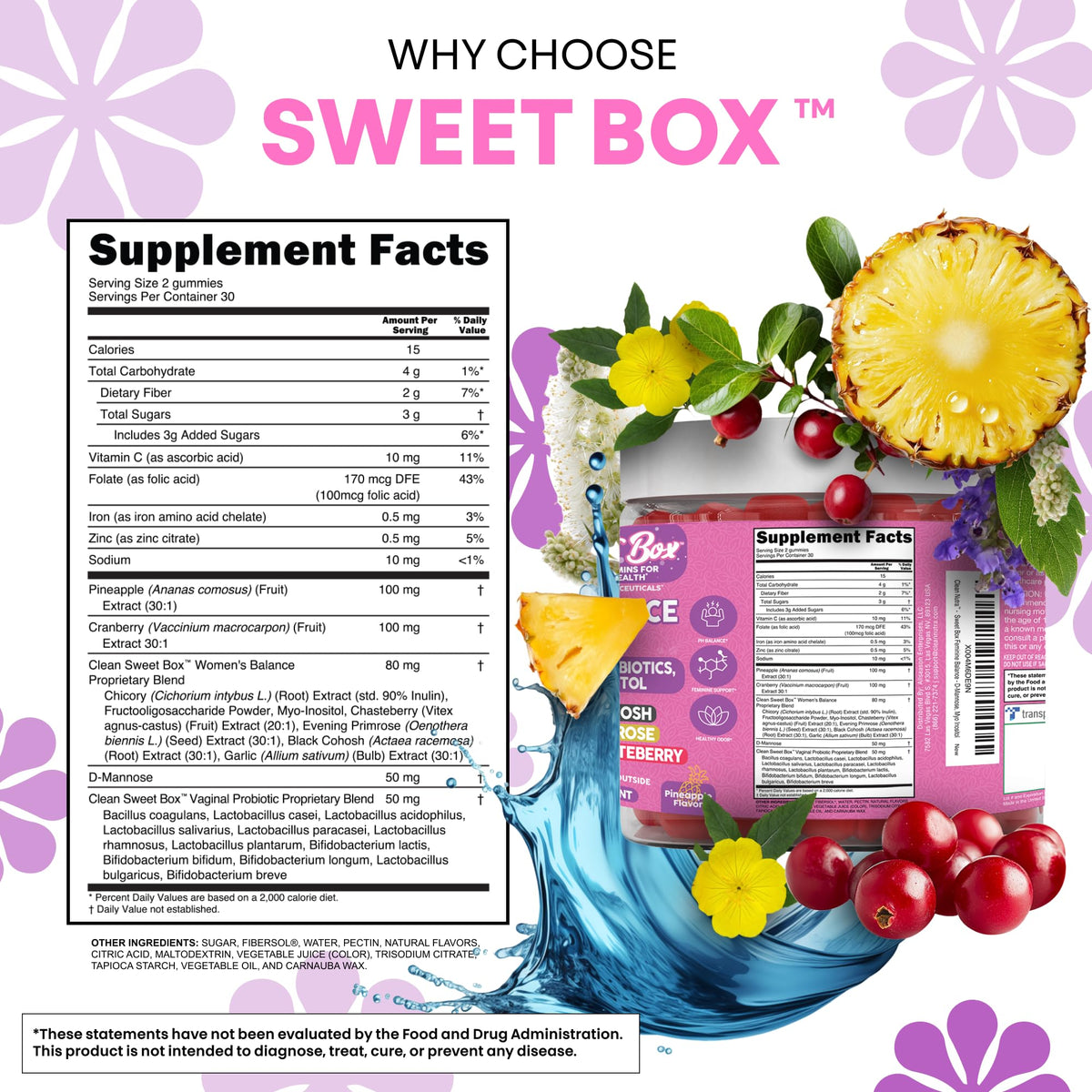 Clean Nutra Feminine Balance Gummies for Women Pineapple VaginalProbiotics pH Balance Cranberry D Mannose Supplement Inositol Black Cohosh Evening Primrose Garlic Vitex GLA Prebiotics Folate 60ct Clean NutraceuticalsBuy Supplements Australia