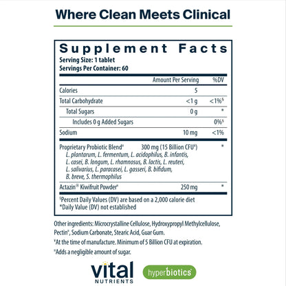 Hyperbiotics Vital Nutrients Pro-15 Advanced Probiotics for Women and Men | 15 Strains + Kiwifruit | Clinically Studied Daily Probiotics for Digestive Health, Gas, & Bloating | 60 Vegan Tablets HyperbioticsBuy Supplements Australia