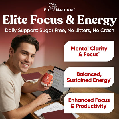 Eu Natural Elite Caffeine Pills with L-Theanine - 100mg Caffeine + 200mg L-Theanine - Jitter-Free Focused Energy & Clean Nootropic Stack - 240 Soft Capsules Eu NaturalBuy Supplements Australia