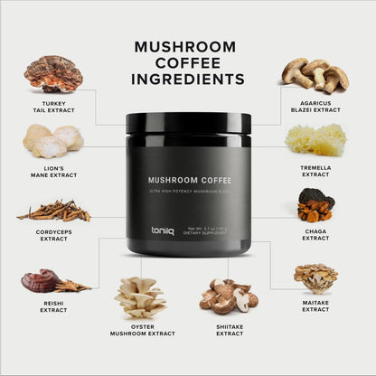 Mushroom Coffee - Ultra High Potency 10:1 Concentrated Extract - Colombian Sourced Beans with 10 Mushroom Blend, Lion's Mane & Cordyceps - Rich & Functional Coffee Alternative - Third-Party Lab Tested Toniiq buy supplements Au