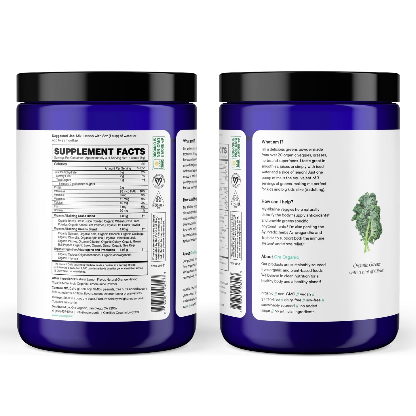 Ora Organic Greens Powder - Vegan, Gluten-Free, Organic Super Greens Drink for Energy and Detox | Antioxidants & Adaptogenic Herbs | 20+ Superfood Greens Blend - Citrus Flavor, 30 Servings Ora OrganicBuy Supplements Australia