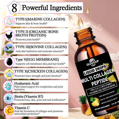 Multi Collagen Peptides Liquid Drops for Women & Men-Type I, II, III, V, X丨Hydrolyzed Collagen Peptides, Collagen Proteins W. Hyaluronic Acid, Biotin & Vitamin C for Hair Skin & Joint Gut Health GLOVVUUPBuy Supplements Australia