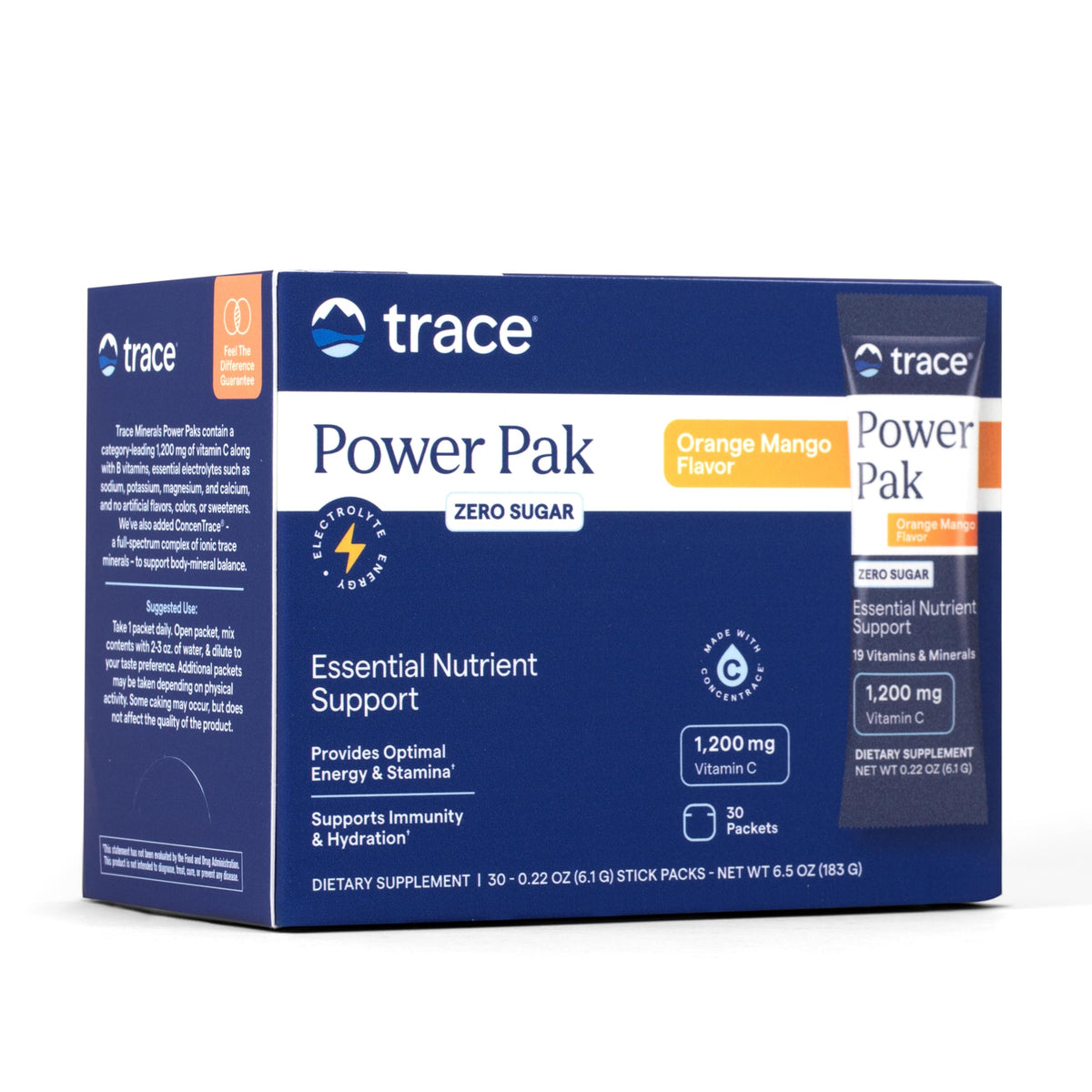 Trace Minerals Power Pak Multivitamin and Multimineral Packets - Electrolyte Support - 1200 mg Vitamin C plus 70+ Trace Minerals - Sugar Free - Orange Mango Flavor - 30 Packets Trace MineralsBuy Supplements Australia