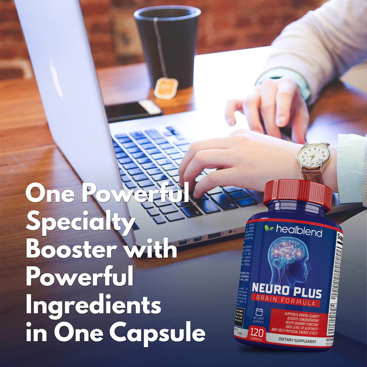 Neuro Plus Brain & Focus Formula - Nootropic Brain Booster Supplement, Supports Brain Health, Mental Clarity & Focus - Enhances Concentration & Mental Energy – 120 Capsules (1) healblendBuy Supplements Australia