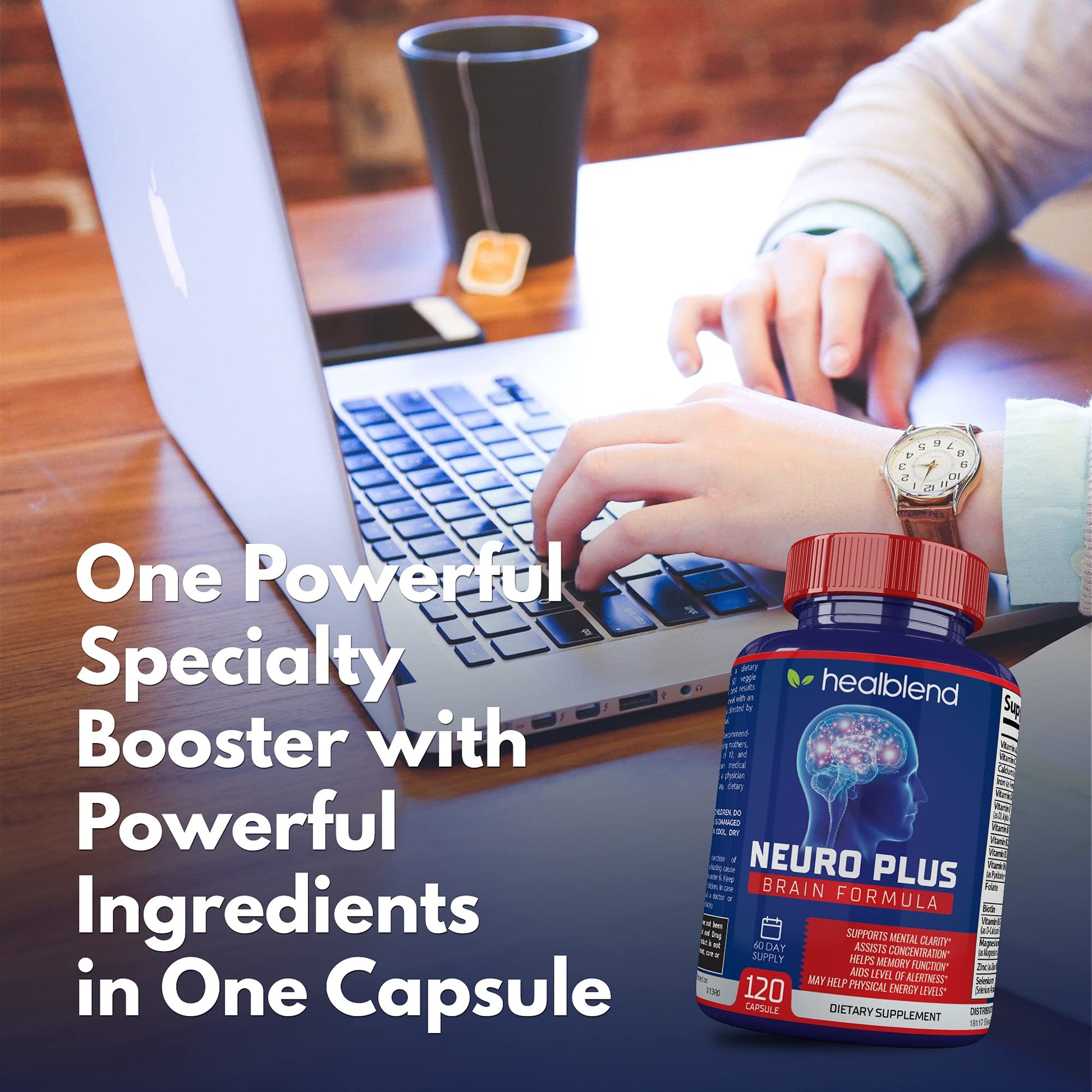 Neuro Plus Brain & Focus Formula - Nootropic Brain Booster Supplement, Supports Brain Health, Mental Clarity & Focus - Enhances Concentration & Mental Energy – 120 Capsules (1) healblendBuy Supplements Australia