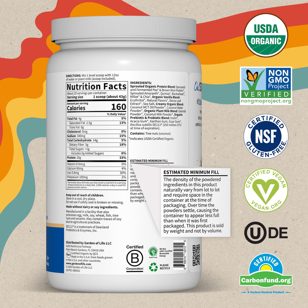 Garden of Life Creamy Vanilla Cookie Protein Powder + Oatmilk 20g Organic Vegan Plant Garden of LifeBuy Supplements Australia