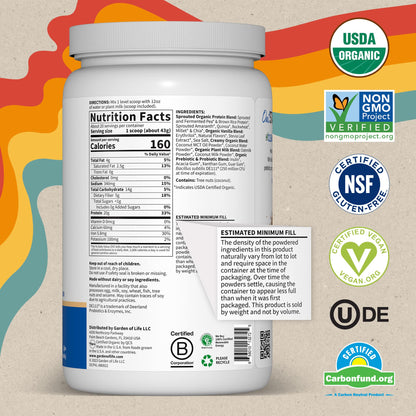 Garden of Life Creamy Vanilla Cookie Protein Powder + Oatmilk 20g Organic Vegan Plant Garden of LifeBuy Supplements Australia
