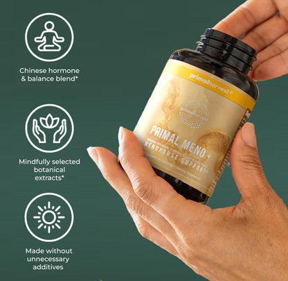 Primal Harvest Meno+ Menopause Support with Saffron & Chinese Herbs Support Mood, Menopausal Symptom Relief, & General Well-Being (1 Pack) Primal HarvestBuy Supplements Australia