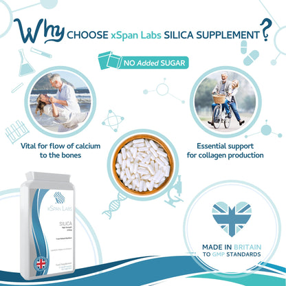 Silica 225mg – 90 Capsules - A Potent Highly Bioavailable Form - Naturally Sourced from Bamboo Extract - One-A-Day Vegan Capsules to Support Healthy Hair, Nails and Skin - Made in The UK Xspan LabsBuy Supplements Australia