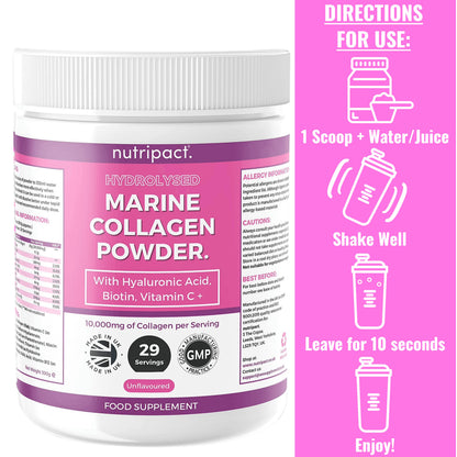 Hydrolysed Marine Collagen Peptides Powder with Hyaluronic Acid, Biotin, Vitamin C & B Vitamins – 10,000mg Collagen nutripactBuy Supplements Australia