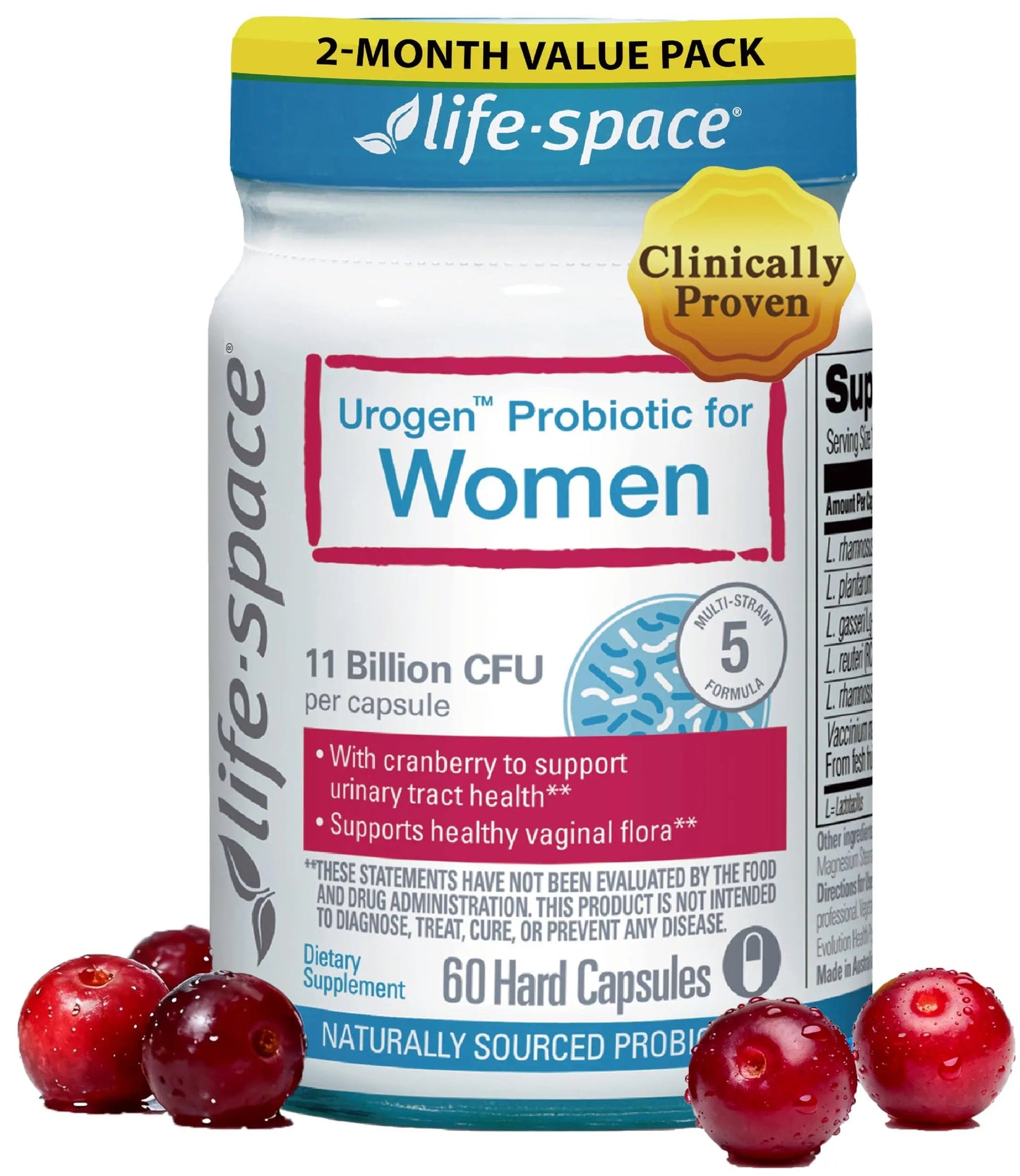 Life-Space Urogen Probiotics for Women, Probiotics+Cranberry, 2 Month Serving, Women's Probiotic for PH Balance, Urinary Tract, Digestive & Immune Health, Lactobacillus reuteri, Non-GMO, 60 Ct Life-SpaceBuy Supplements Australia