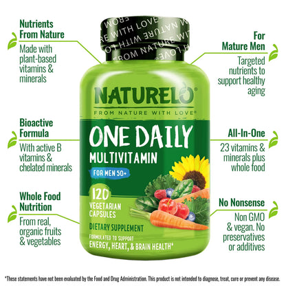 NATURELO Mens Multivitamins for Men 50+ - One Daily Multivitamin for Men with Vitamins, Minerals & Organic Whole Foods, Boost Energy & Health, NATURELOBuy Supplements Australia