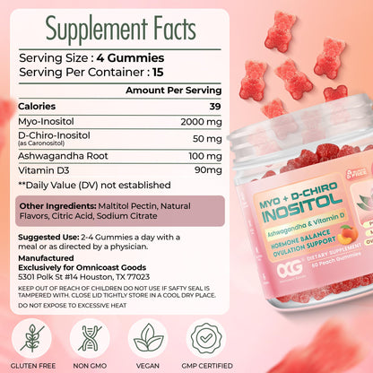 OMNICOAST GOODS, OCG Myo-Inositol & D-Chiro Inositol Gummies with Ashwagandha | PCOS Support | Ovulation & Mood Support, 40:1 Ratio Inositol for Hormone Balance, Sugar-Free, Non-GMO (60 Gummies) OMNICOAST GOODS, OCGBuy Supplements Australia