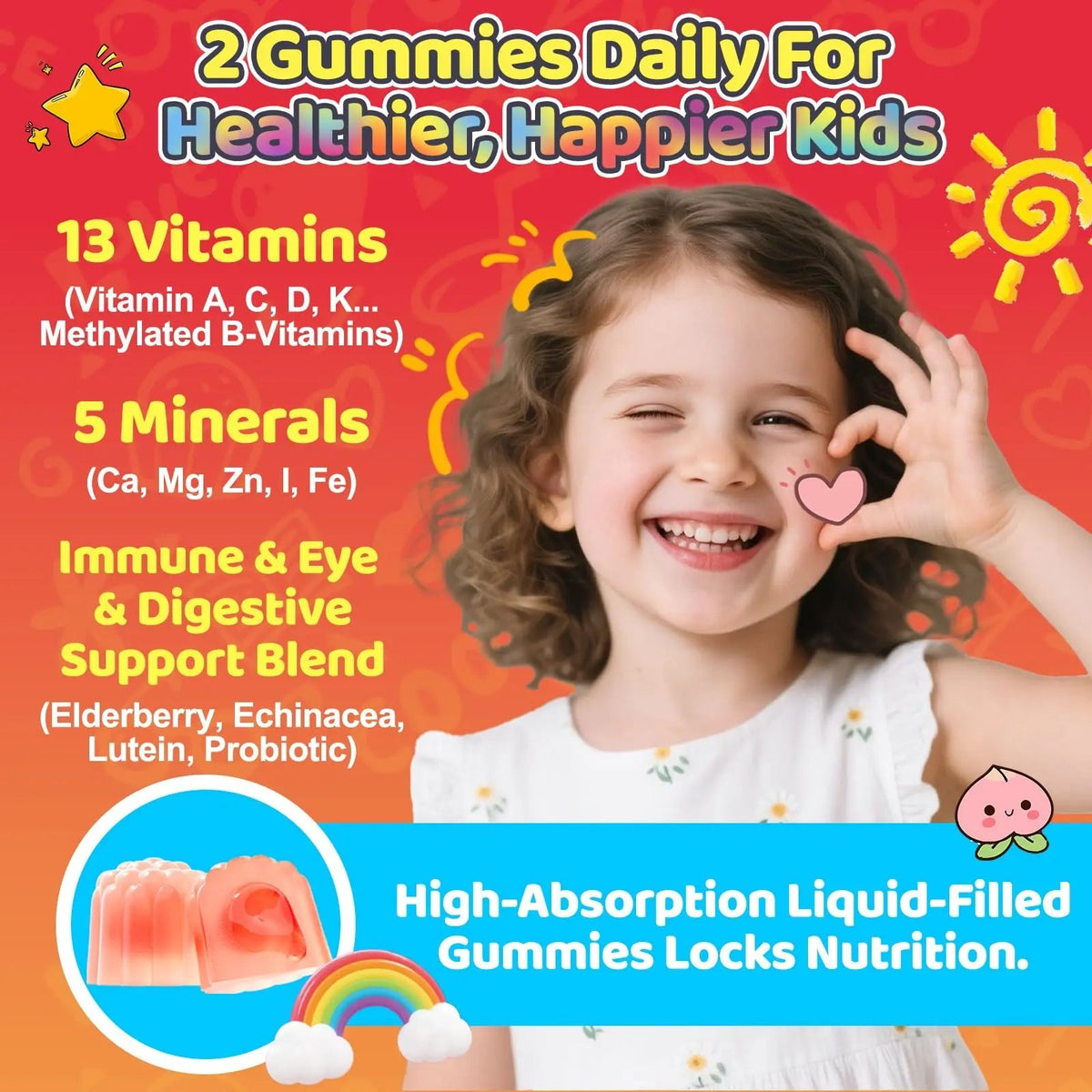 Fajeckma Organic Kids Multivitamin Gummies: Sugar Free Multi Vitamin Gummy with Vitamins D3 Iron Omega Probiotic Elderberry Calcium Zinc Dha Fajeckma