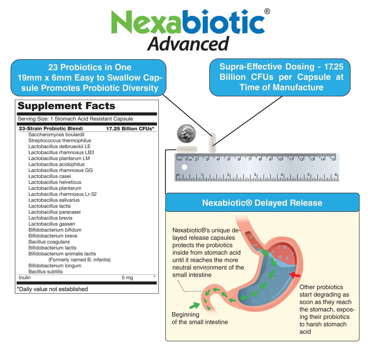 DrFormulas Nexabiotic 23 Multi Probiotic for Women and Men - Dr. formulated with Lactobacillus Acidophilus, Bifidobacterium Infantis, Saccharomyces Boulardii, 17.25 Billion CFUs DrFormulasBuy Supplements Australia