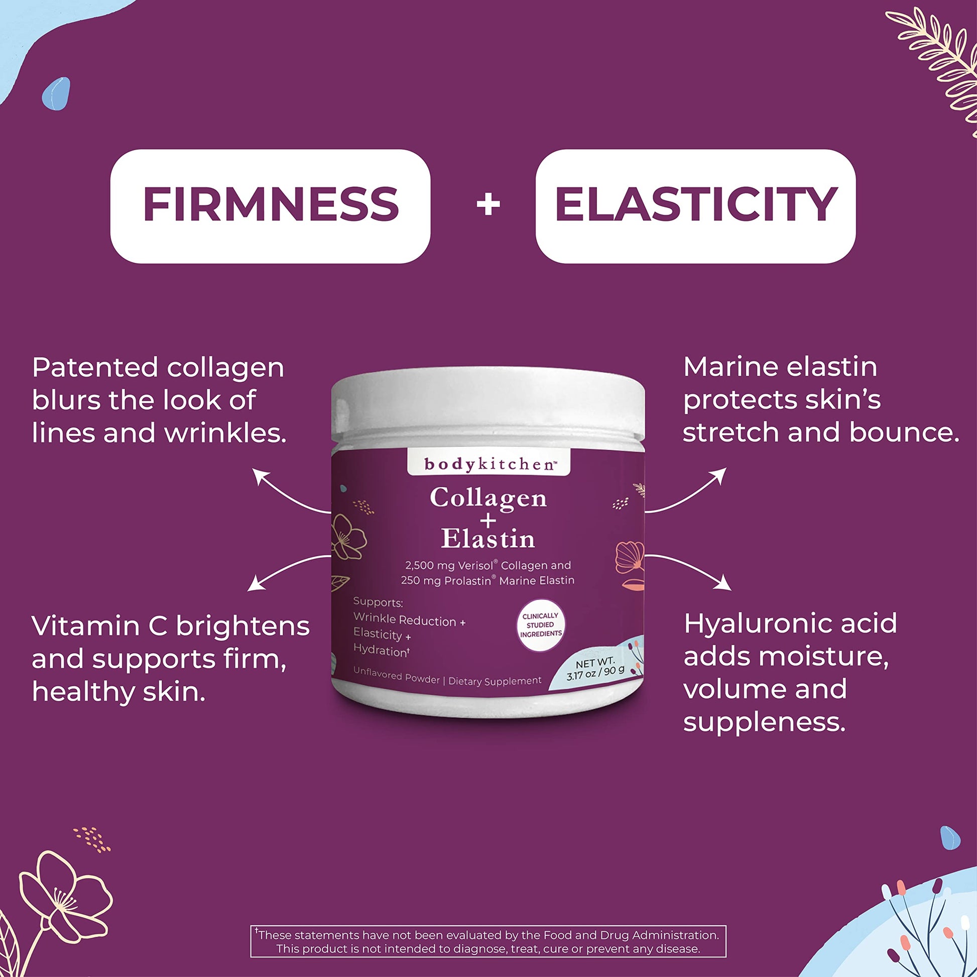 Body Kitchen Collagen + 250 mg Elastin – Supports Skin Hydration, Elasticity & Healthy Aging, Unflavored Powder (30 Servings) Body Kitchen buy supplements Au