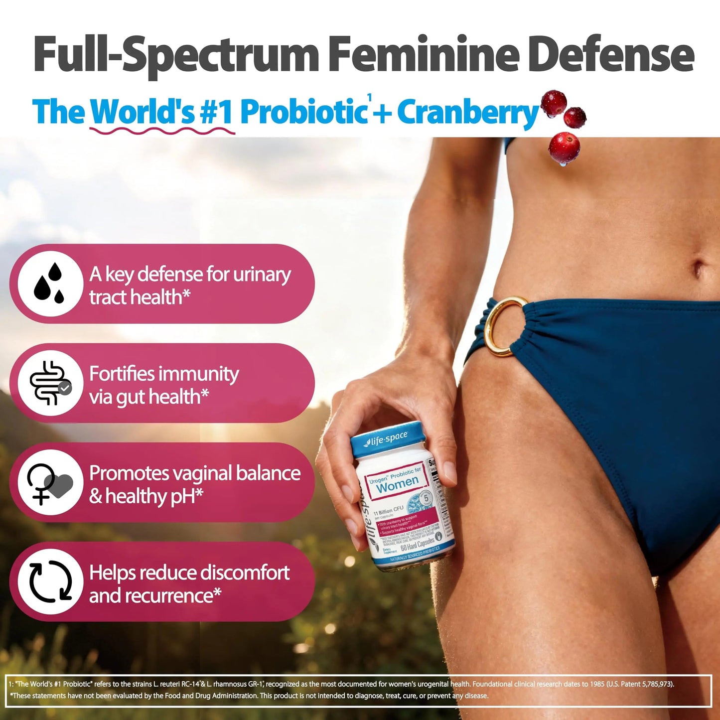 Life-Space Urogen Probiotics for Women, Probiotics+Cranberry, 2 Month Serving, Women's Probiotic for PH Balance, Urinary Tract, Digestive & Immune Health, Lactobacillus reuteri, Non-GMO, 60 Ct Life-SpaceBuy Supplements Australia