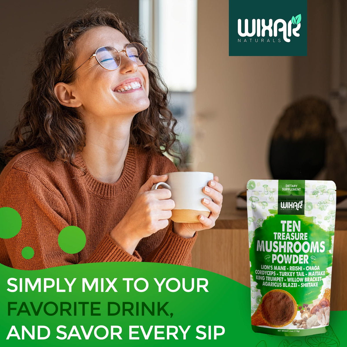 Wixar Mushroom Powder - Ten Treasure Mushrooms Extract Supplement Blend for Coffee WIXAR NATURALSBuy Supplements Australia