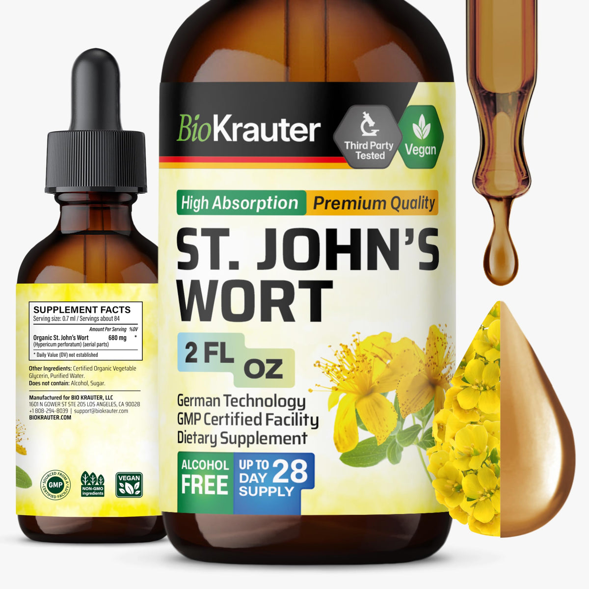 BIO KRAUTER® St Johns Wort for Calm & Mood Support - Vegan St. John's Wort for Relaxation & Emotional Wellness Support - Calm Drops 2 Fl.Oz., 28-Day Supply, Alcohol & Sugar Free Herbal Supplements BIO KRAUTER buy supplements Au