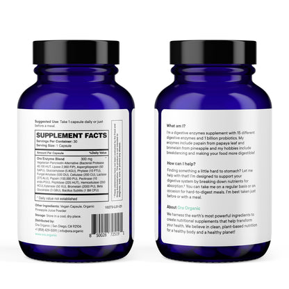 Ora Organic Multi-Enzyme Supplement - Vegan, Gluten Free Enzymes for Digestion with Probiotics for Gut Health, Bloating, Constipation and Gas Relief - 30 Easy to Swallow Capsules Ora OrganicBuy Supplements Australia