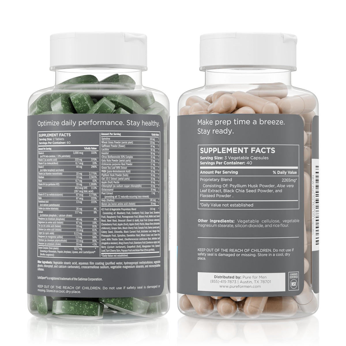 Pure for Men Original Stay Ready Fiber Supplement (120 Capsules) + Vegan Multivitamin (120 Capsules) Pure for MenBuy Supplements Australia