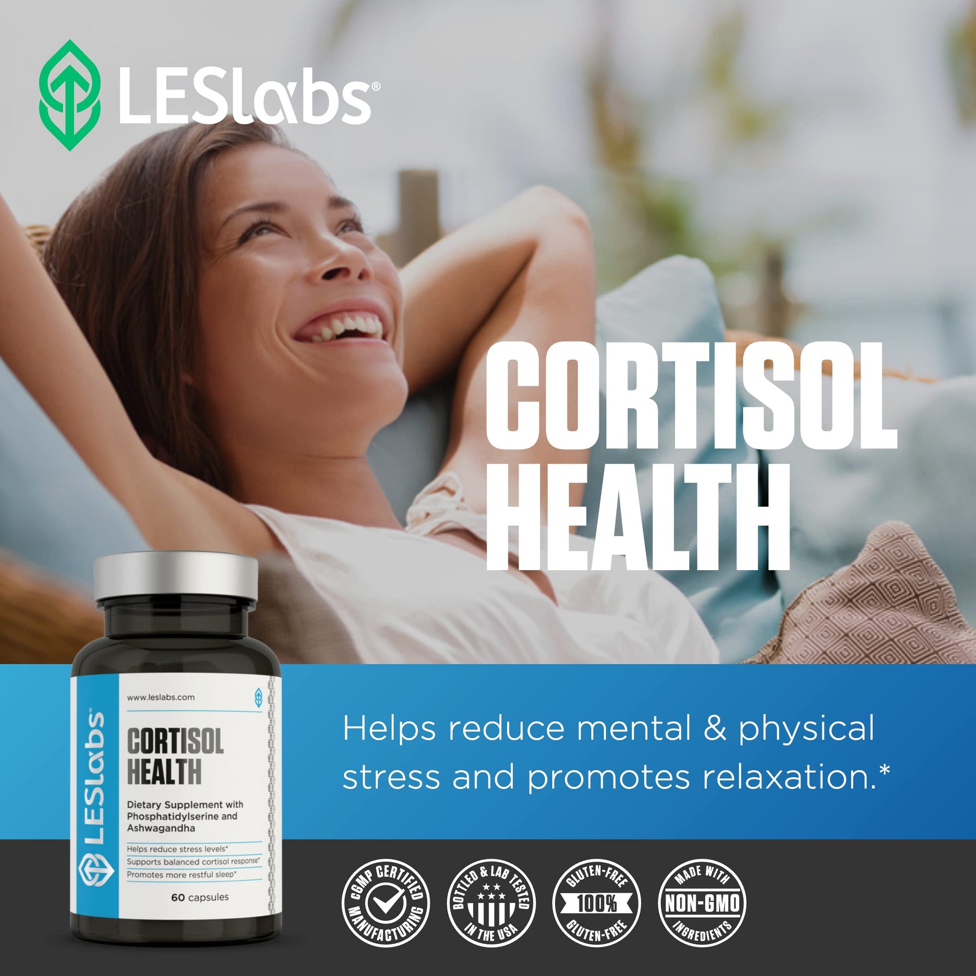 LES Labs Cortisol Health – Stress Relief, Balanced Cortisol Response, Relaxation & Deep Sleep – Phosphatidylserine, Magnesium, Magnolia Bark, Rhodiola Rosea & Ashwagandha – Non-GMO – 60 Capsules LES LabsBuy Supplements Australia