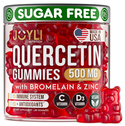 JOYLI Quercetin Gummies - Quercetin with Bromelain Zinc Vitamin C & Vitamin D3 - Quercetin Supplement 500MG for Immune System & Allergy - Quercetin for Kids and Adults - 60 Quercetin Chewable JOYLI NutritionBuy Supplements Australia