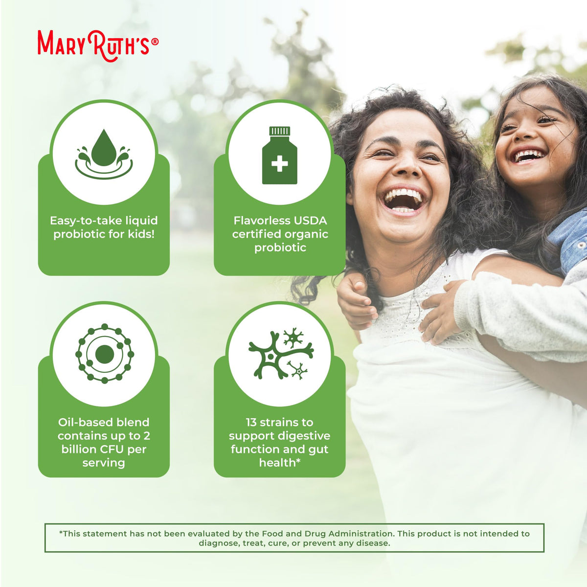 MaryRuth Organics Liquid Probiotic for Ages 4+ | 2 Billion CFU | 13 Probiotic Strains | Gut Health & Digestive Support | Gas & Bloating Support | Vegan | Gluten Free | Travel-Friendly | 20 Servings MARYRUTH'SBuy Supplements Australia