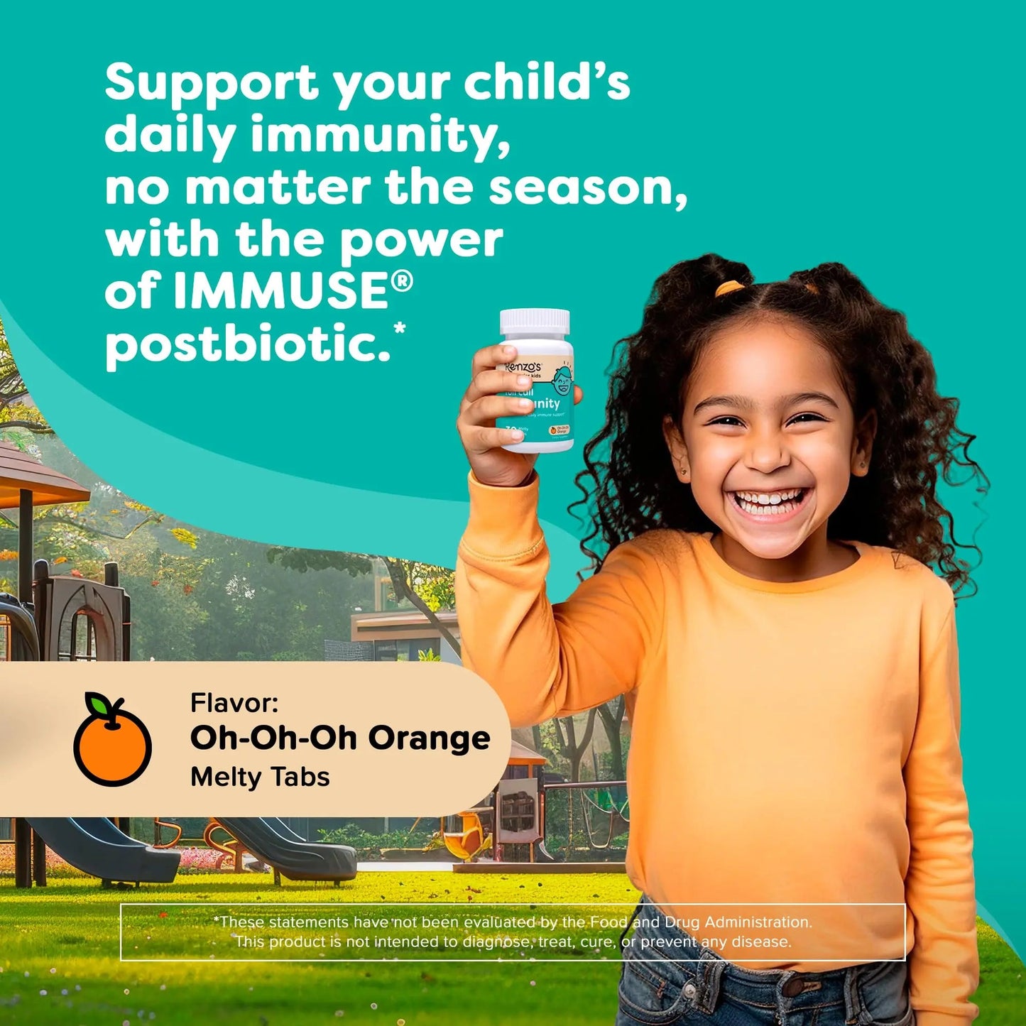 Renzo's Roll Call Immunity - Dissolvable Kids Immune Support Supplement with IMMUSE Postbiotic, Sugar-Free Kids Vitamins, 30 Orange-Flavored Melty Tabs Renzo'sBuy Supplements Australia