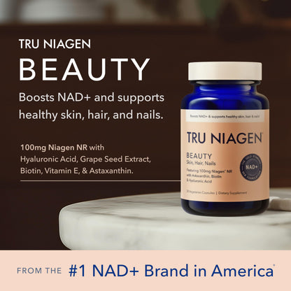 TRU NIAGEN 1,000mg + Beauty Bundle. A Full-Spectrum Bundle for Clinical-Strength Daily NAD+ Support and targeted Beauty Actives for Healthy Skin, Hair, and Nails at The Cellular Level. TRU NIAGENBuy Supplements Australia