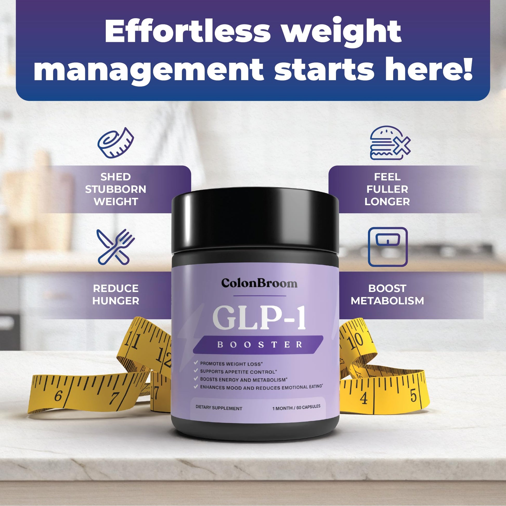 ColonBroom GLP-1 Weight Management Supplement for Women & Men - GLP1 Supports Gut Health, Metabolic Wellness & Appetite Regulation - Vegan, Gluten-Free Diet Capsules | 60 Count ColonBroomBuy Supplements Australia