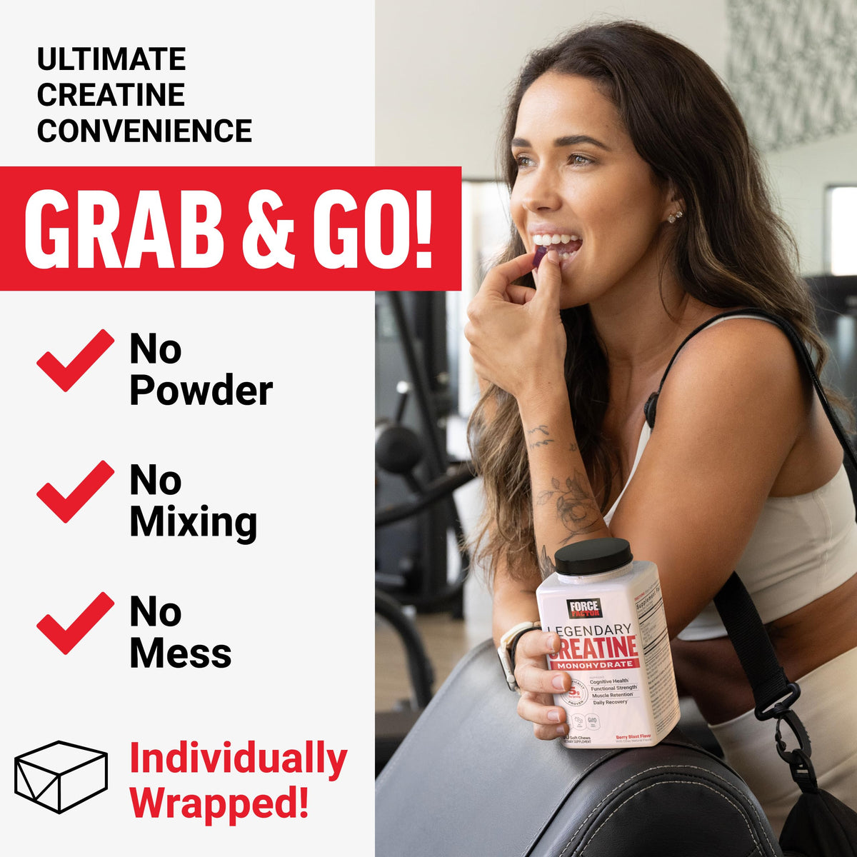 Force Factor Legendary Creatine Chews, 5g Creatine Monohydrate, Build Muscle, Improve Strength & Recovery, Support Memory & Cognitive Function, Sugar Free, Berry Blast, 60 Soft Chews Force FactorBuy Supplements Australia