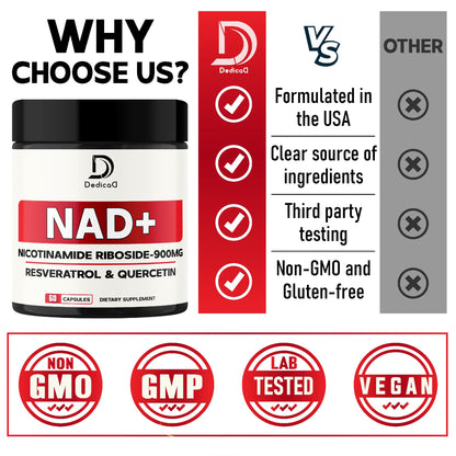 DEDICAD NAD Supplement with Nicotinamide Riboside, Trans-Resveratrol, Quercetin - Cellular Energy & Repair, Vitality, Healthy Aging - 60 Count DEDICAD buy supplements Au