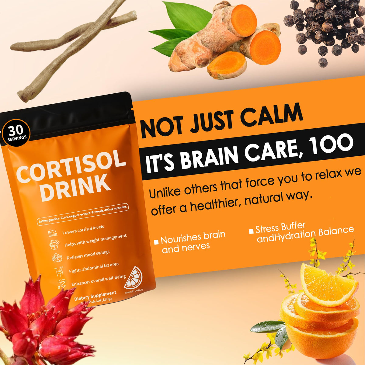 Cortisol Drink Powder - Natural Cortisol Supplements for Ashwagandha, L-Theanine, Turmeric Root, Black Pepper Extract, Relaxation, Focus, Mental Clarity oviaapoBuy Supplements Australia