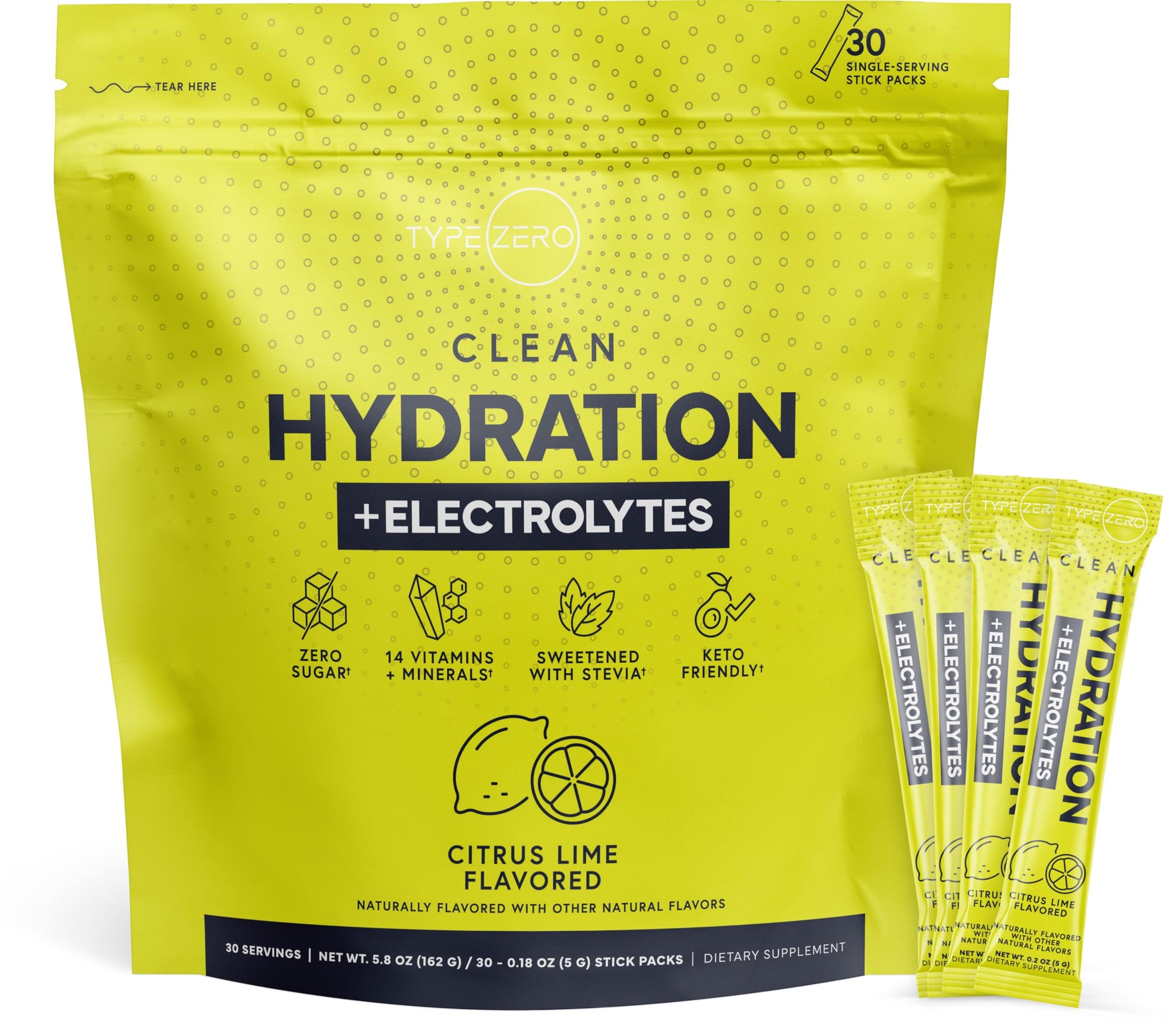 Type Zero Clean Hydration + Electrolytes Drink Mix (30 Single-Serving Packets) (Citrus Lime Flavored) - Advanced Hydration for Any Occasion Type ZeroBuy Supplements Australia