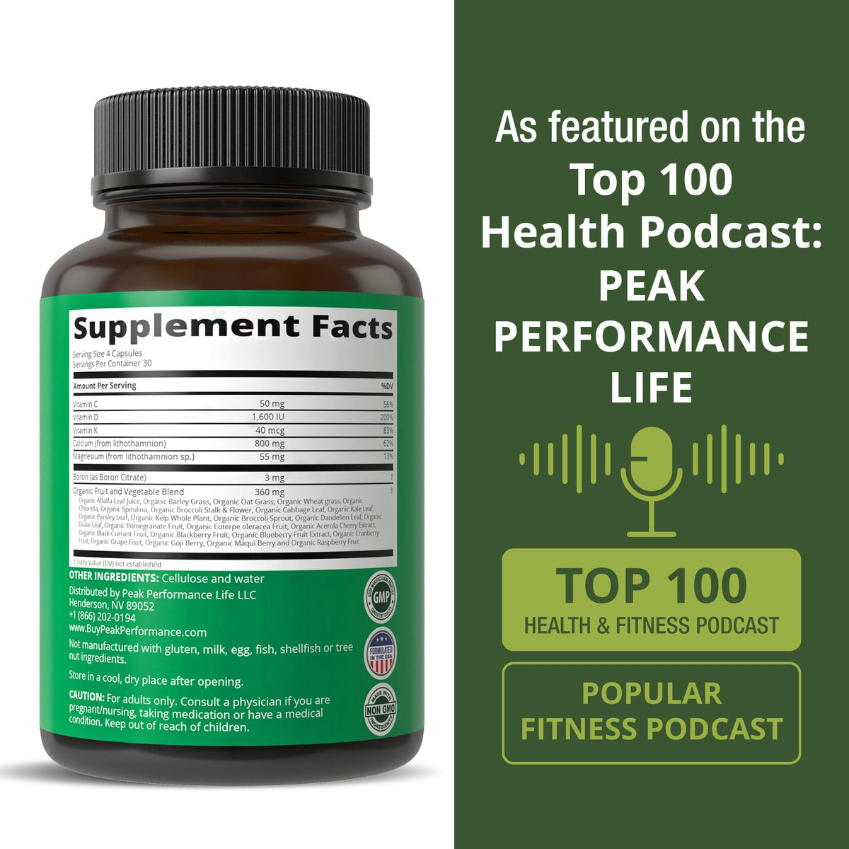 Plant Based Calcium - Red Marine Algae Calcium Supplement with Vitamin C, D3, K, Magnesium, and Whole Food Vegetable Blend. Vegan Capsules for Bones and Joints. 120 Pills, Tablets Peak PerformanceBuy Supplements Australia