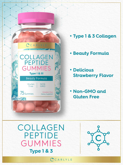 Carlyle Collagen Gummies | Strawberry Flavor Beauty Supplement | Collagen Peptides for Women & Men | Type 1 & 3 | Non-GMO, Gluten Free Carlyle buy supplements Au